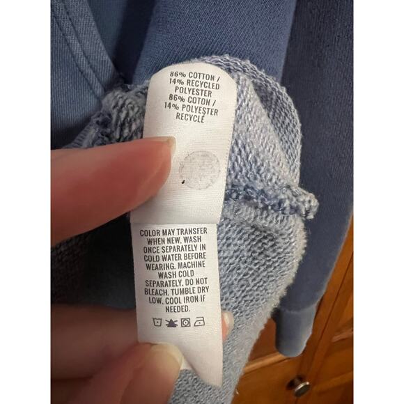 Aerie Women's Sun Washed Blue Split Neck Raw Hem Hoodie Sweatshirt Size M - Picture 7 of 9